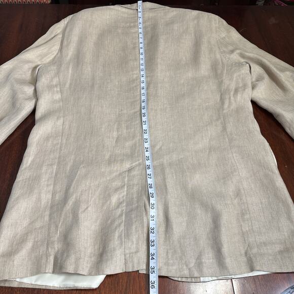 W.H. Belk Mens Linen Blazer Size 46 Long Tan Jacket Coastal Herringbone Weave - Picture 6 of 8